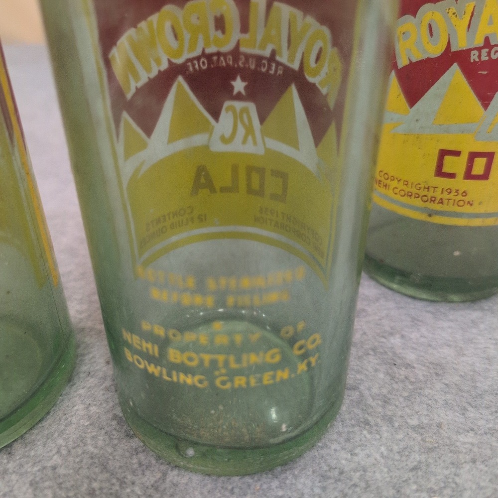 3 Vtg Royal Crown RC Cola Pyramid Glass Bottles Chattanooga Montgomery Bowling G - Picture 3 of 7